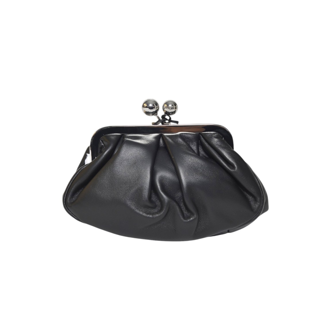 Max Mara Gathered Black Leather Clutch With Classic Frame In Black