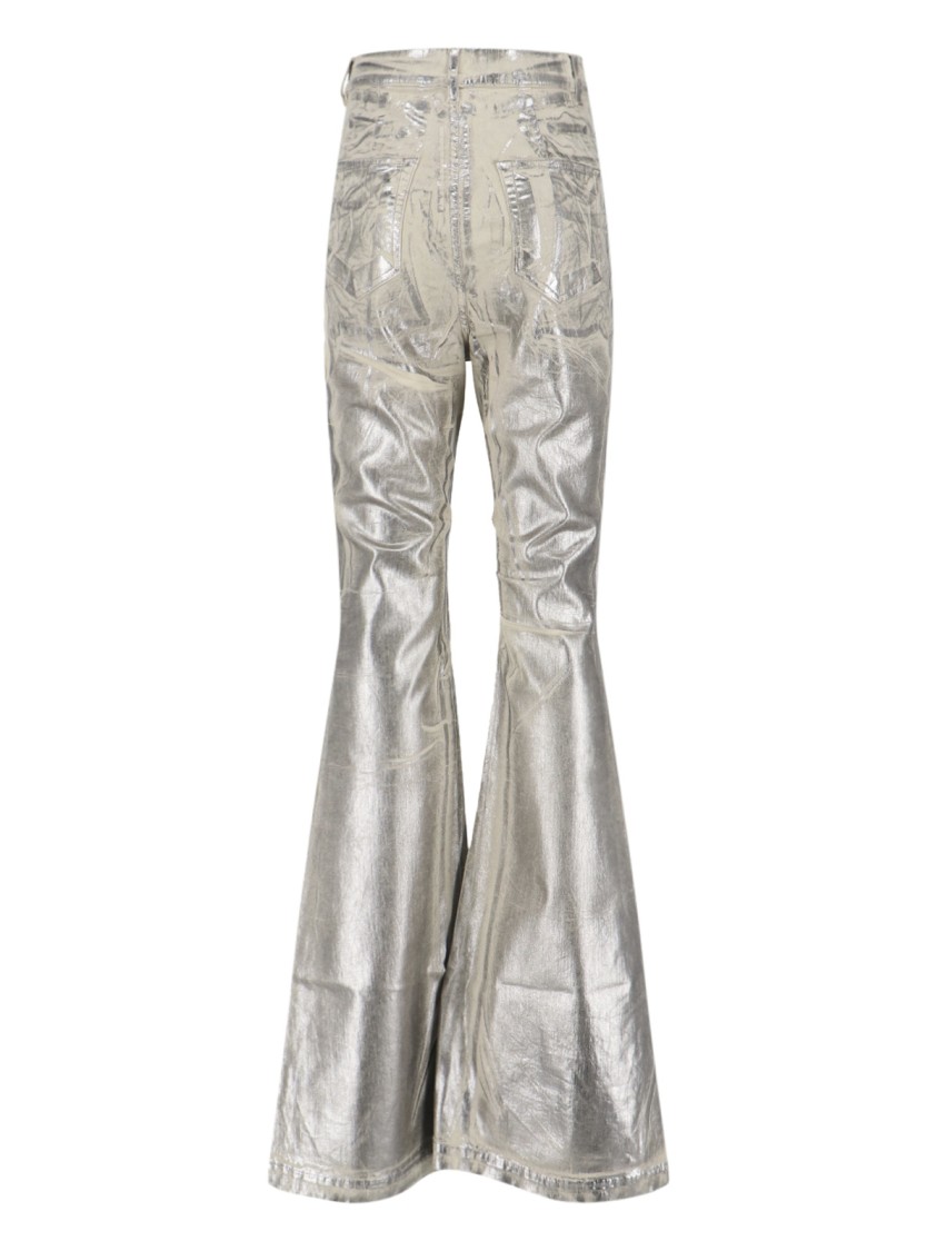 Rick Owens Drkshdw Straight Trousers Flared Metallic Finish In Silver