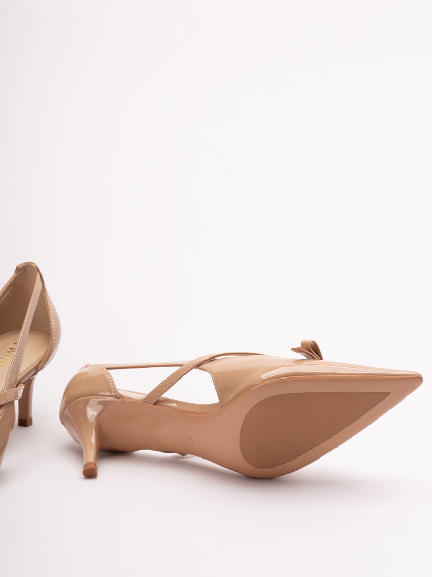 Twinset Twin-set Pointed Toe Pumps With Delicate Bow Accent In Neutral