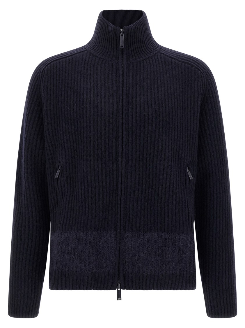 Dsquared2 Carded Wool Insert Cardigan Sweaters And Cardigans Blue In Blue