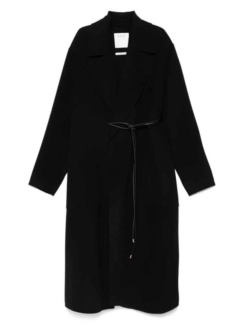 Sportmax Waist Belted Long Coat With Notched Lapels In Black