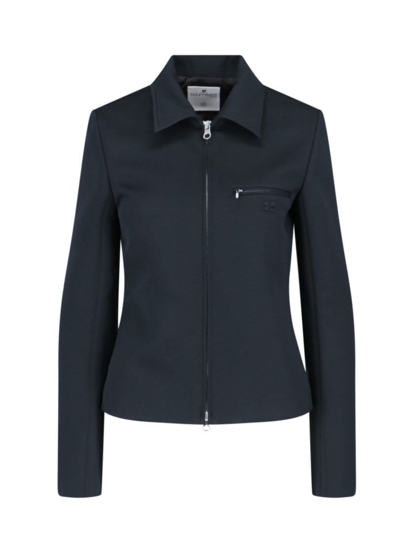 Shop Courrèges Logo Zip Jacket In Blue Fabric