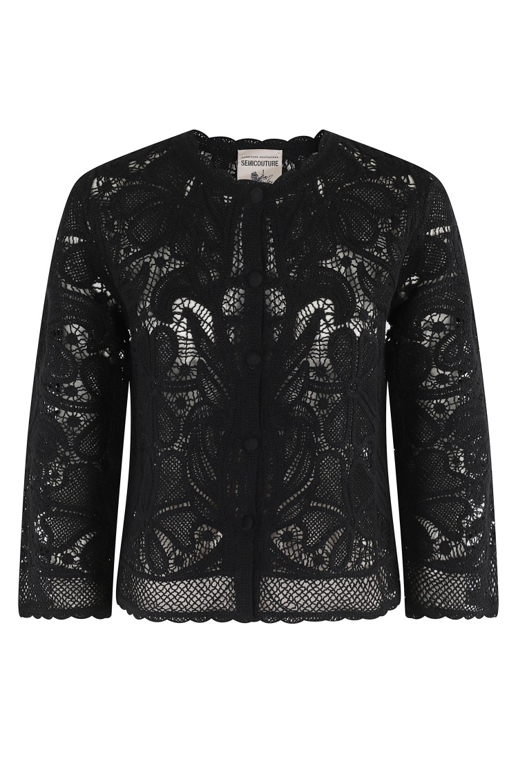 SEMICOUTURE SEMI COUTURE LACE-DETAIL SEMI-SHEER ADRIANA TOP