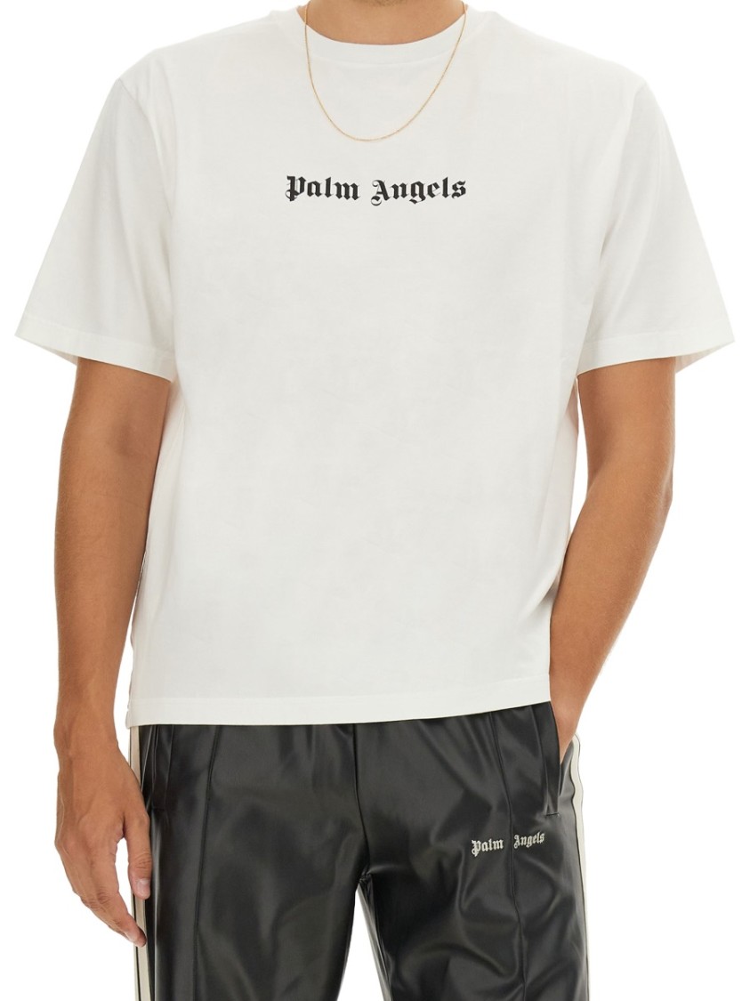 Palm Angels White Short-sleeved T-shirt With Monogram Pa Embroidery In White