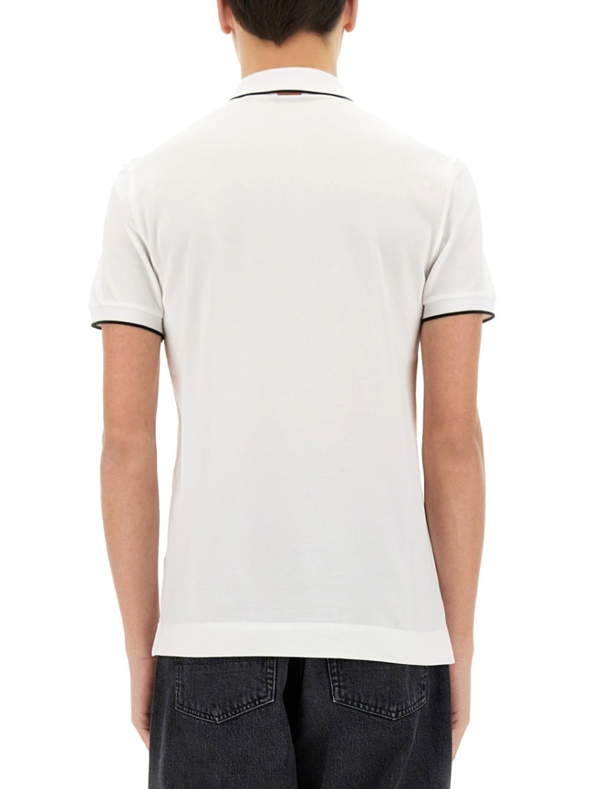 Shop Zegna Fitted White Polo With Classic Collar