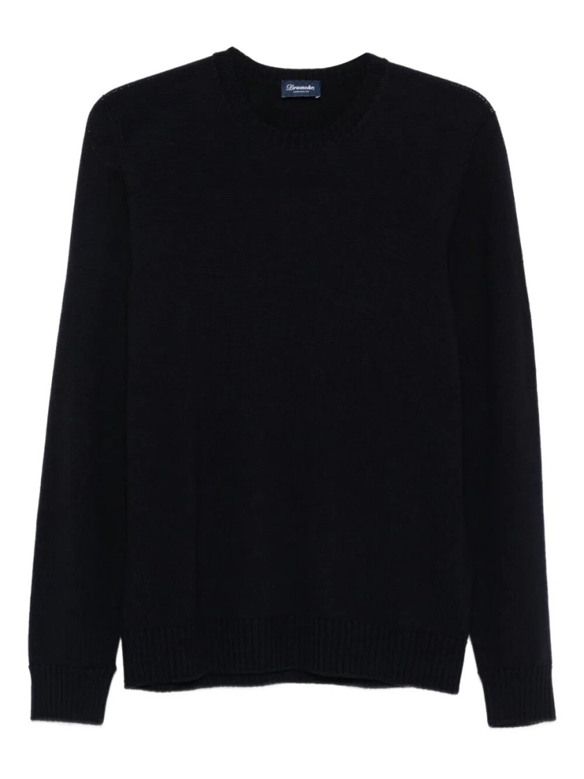 Drumohr Textured Knit Long Sleeve Crew-neck Sweater In Black