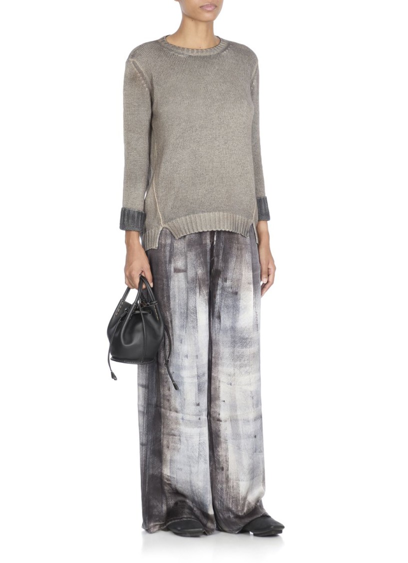 Avant Toi Wide-leg Silk Pants With Abstract Pattern In Gray