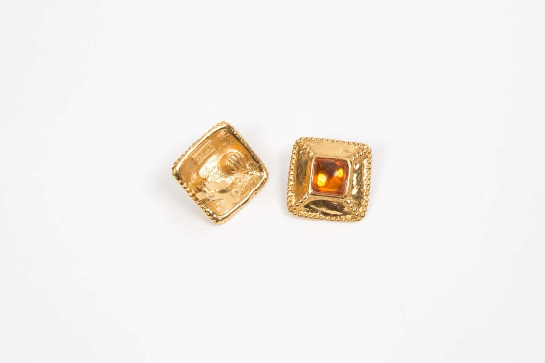 Saint Laurent Gold-tone Square Clip-on Earrings In Gold
