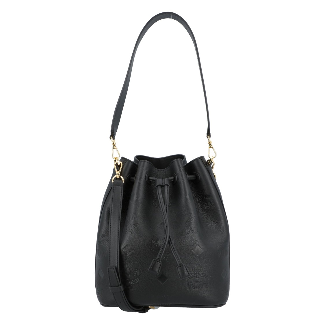 Mcm Dessau Drawstring In Embossed Monogram Leather In Black