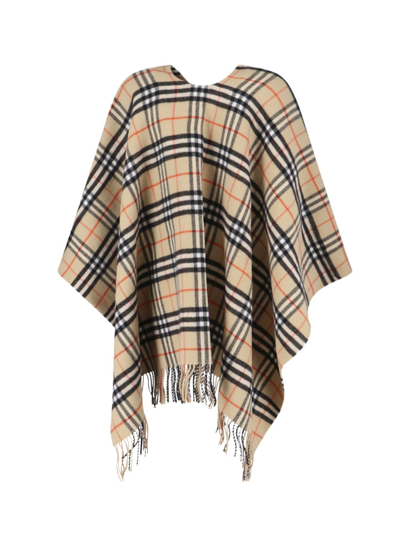 Burberry Wool Cashmere Checked Cape In Brown