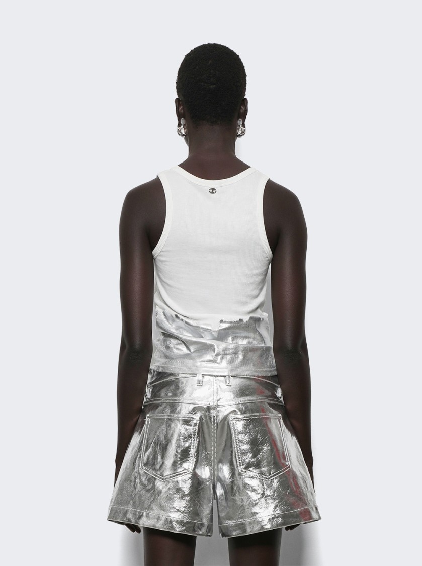 Rabanne Embellished Metallic Ribbed Stretch-cotton Jersey Tank In White