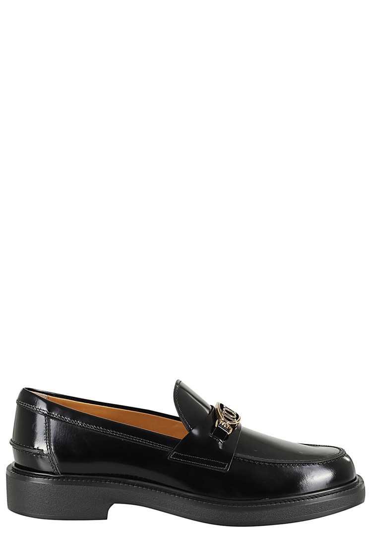TOD'S TOD'S SHINY LEATHER MOCCASIN WITH GOLD METALLIC LOGO 