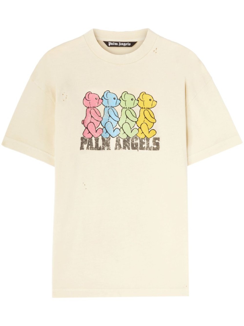 Shop Palm Angels Ivory Playful Teddy Bear Graphic Oversized T-shirt In Neutrals