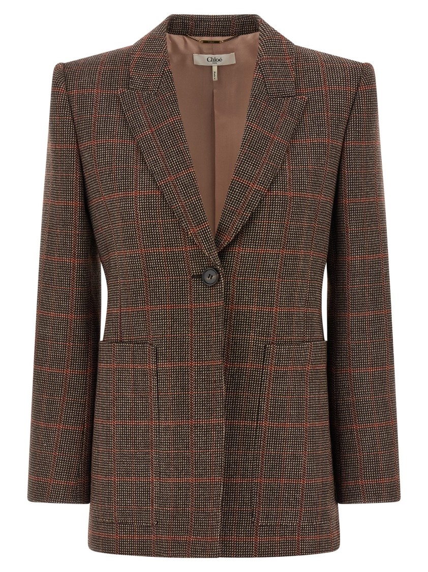 Chloé Check Wool Blazer In Gray