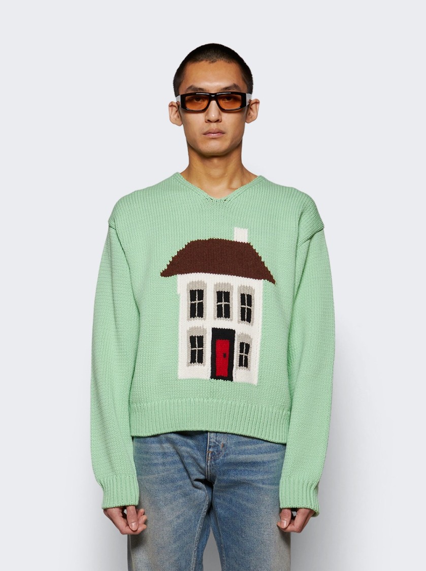 Jw Anderson J. W. Anderson House Intarsia Sweater Spearmint In Green