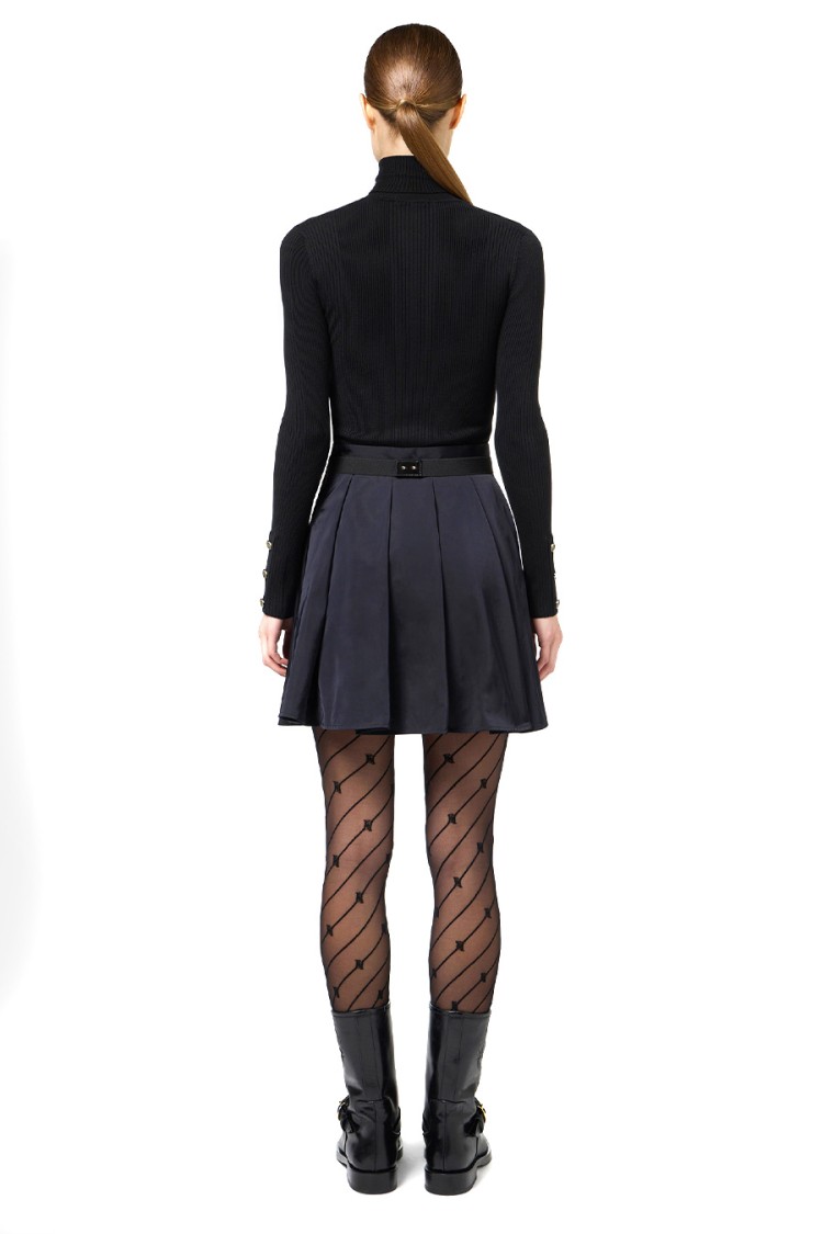 ELISABETTA FRANCHI ELISABETTA FRANCHI RIBBED BLACK DRESS WITH FLARED SKIRT