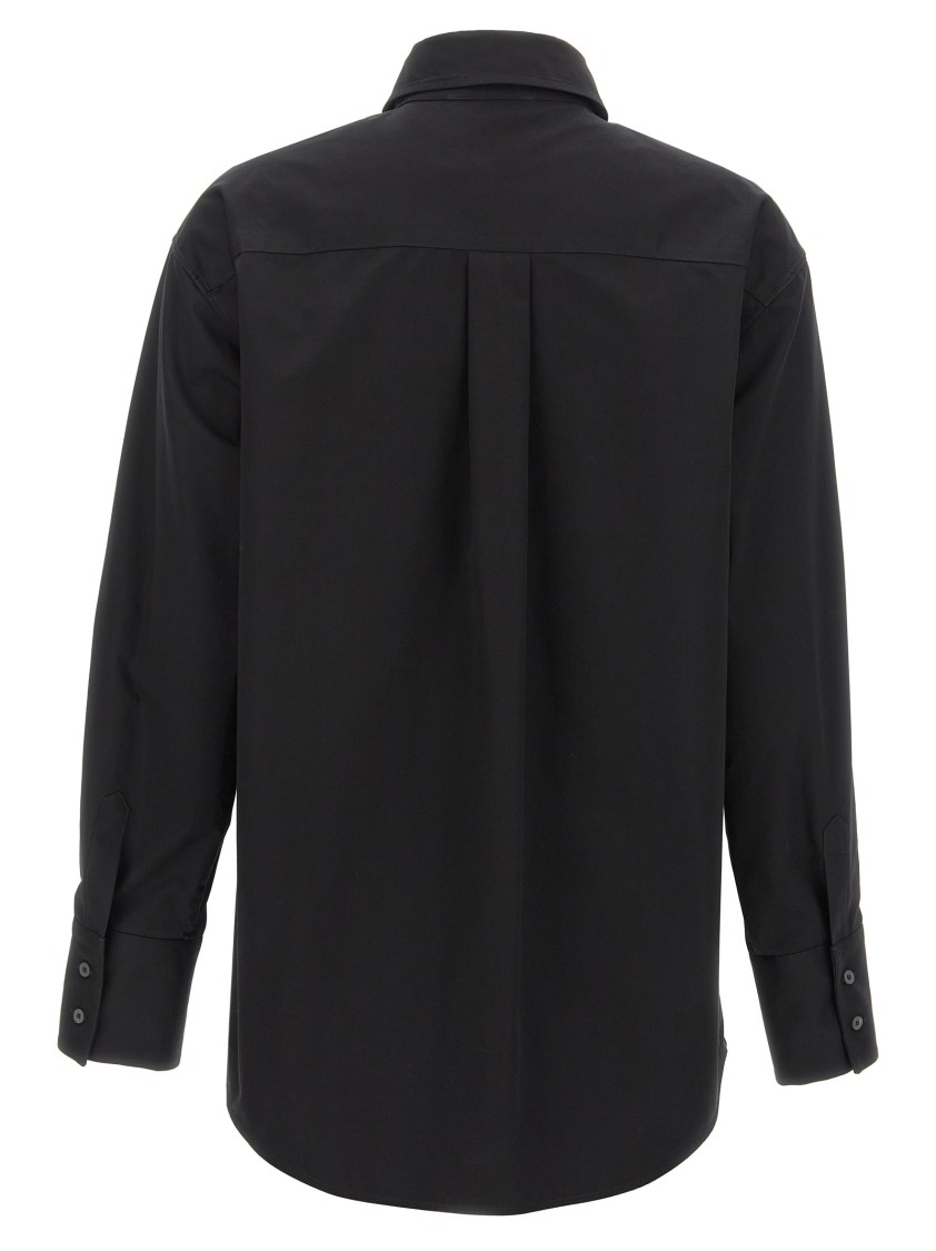 Fabiana Filippi Cotton Poplin Shirt With Knotted Lace Collar In Black