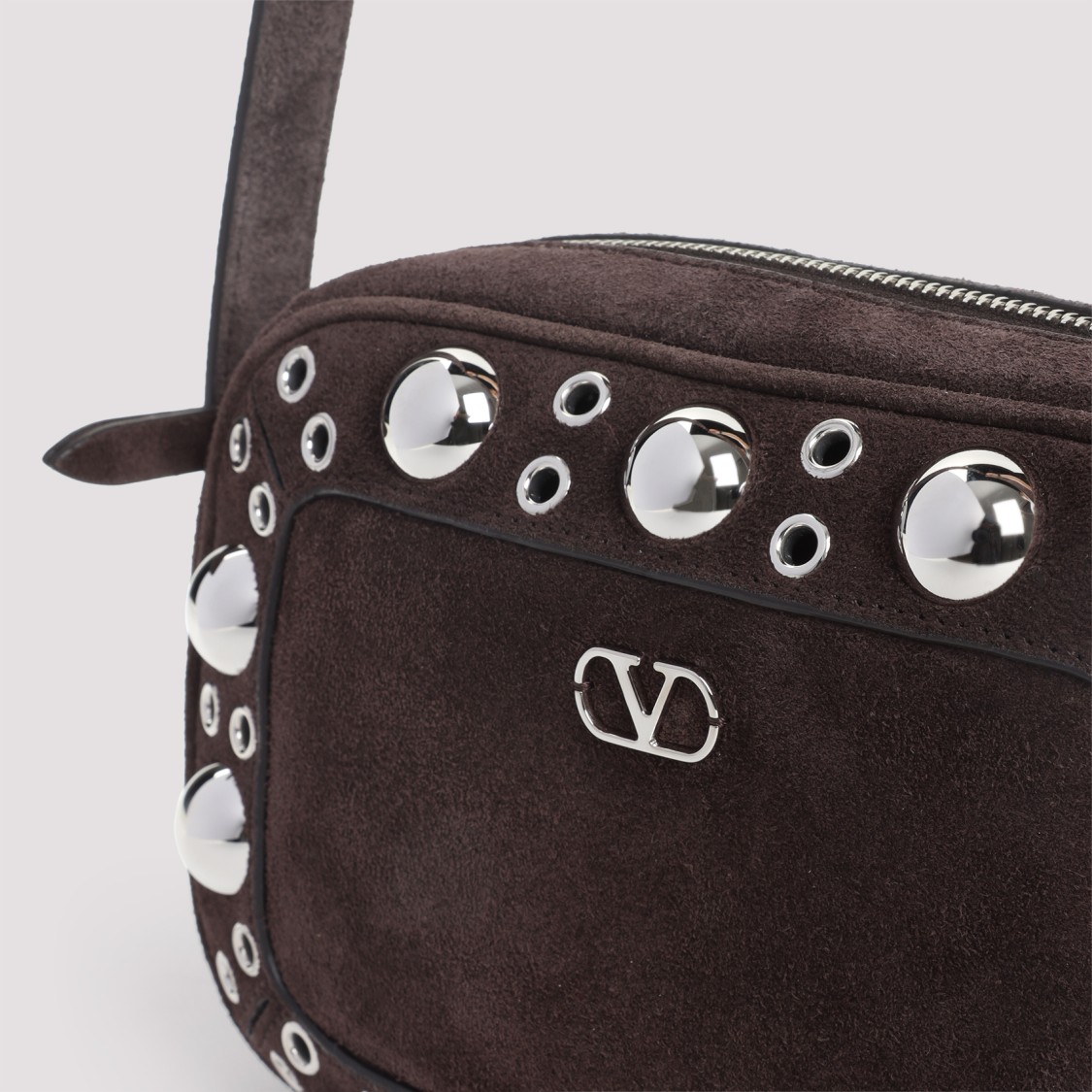 Valentino Garavani Suede Leather Crossbody Bag With Metallic Accents