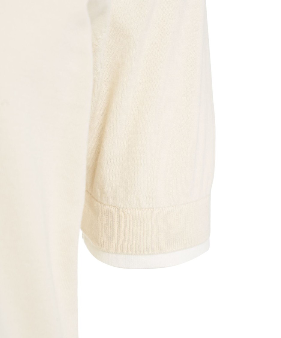 Shop Paolo Pecora Beige Crew Neck T-shirt With Ribbed Cuffs