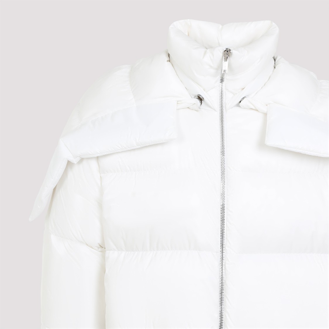 Moncler X Rick Owens Puffy Feather Down Jacket With High Collar In White