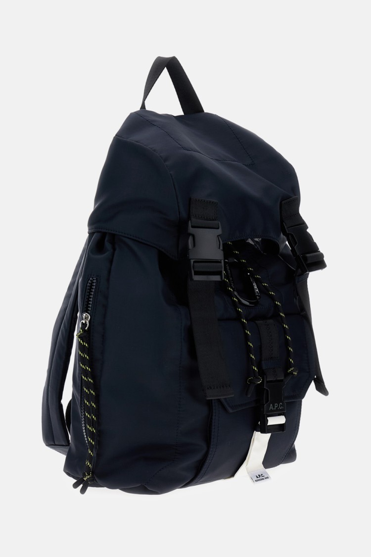Apc A.p.c. Navy Blue Backpack With Flap Closure And Logo Applique In Black