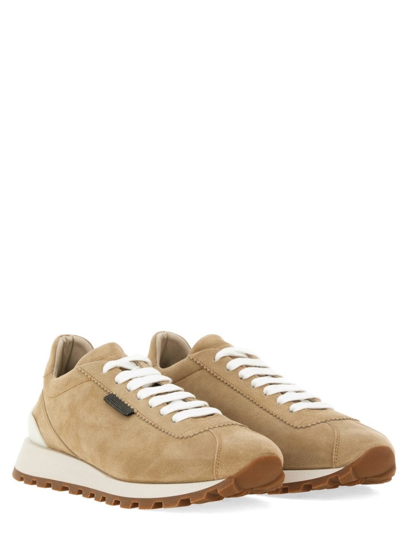Brunello Cucinelli Suede Upper Rubber Sole Sneaker In Neutrals