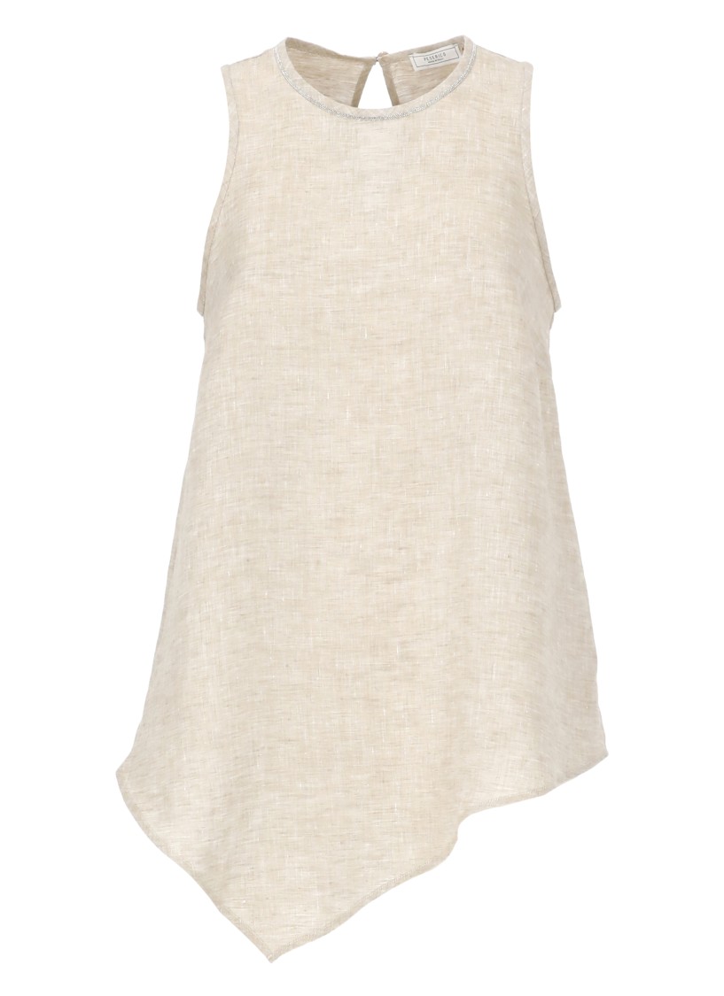Shop Peserico Beige Linen Top In Neutrals