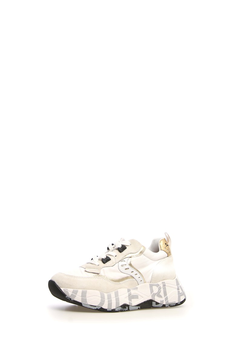 VOILE BLANCHE VOILE BLANCHE BEIGE SNEAKERS WITH PATENT DETAILING AND DOUBLE-HEIGHT SOLE