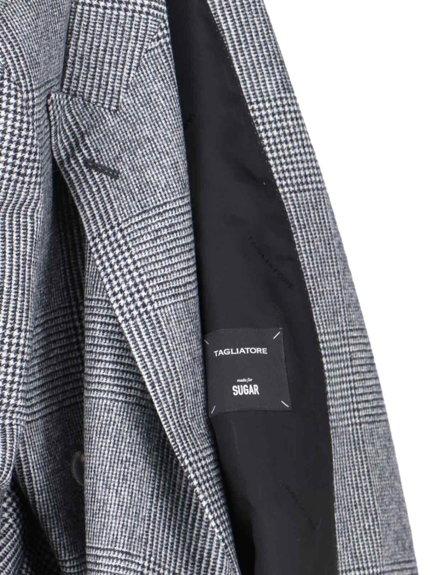 Tagliatore Houndstooth Tailored Double-breasted Blazer And Wide-leg Trousers In Gray