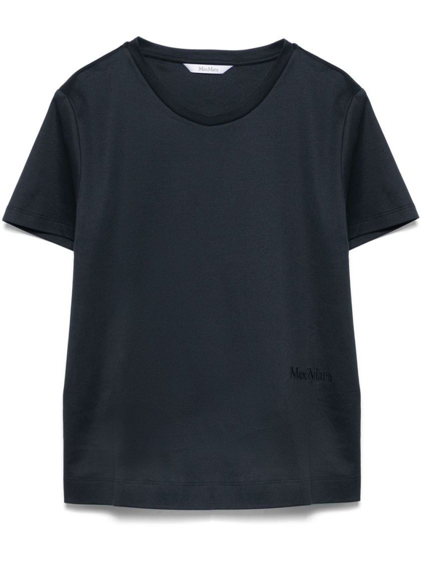 Max Mara Pure Cotton T-shirt With Classic Crew Neckline In Black