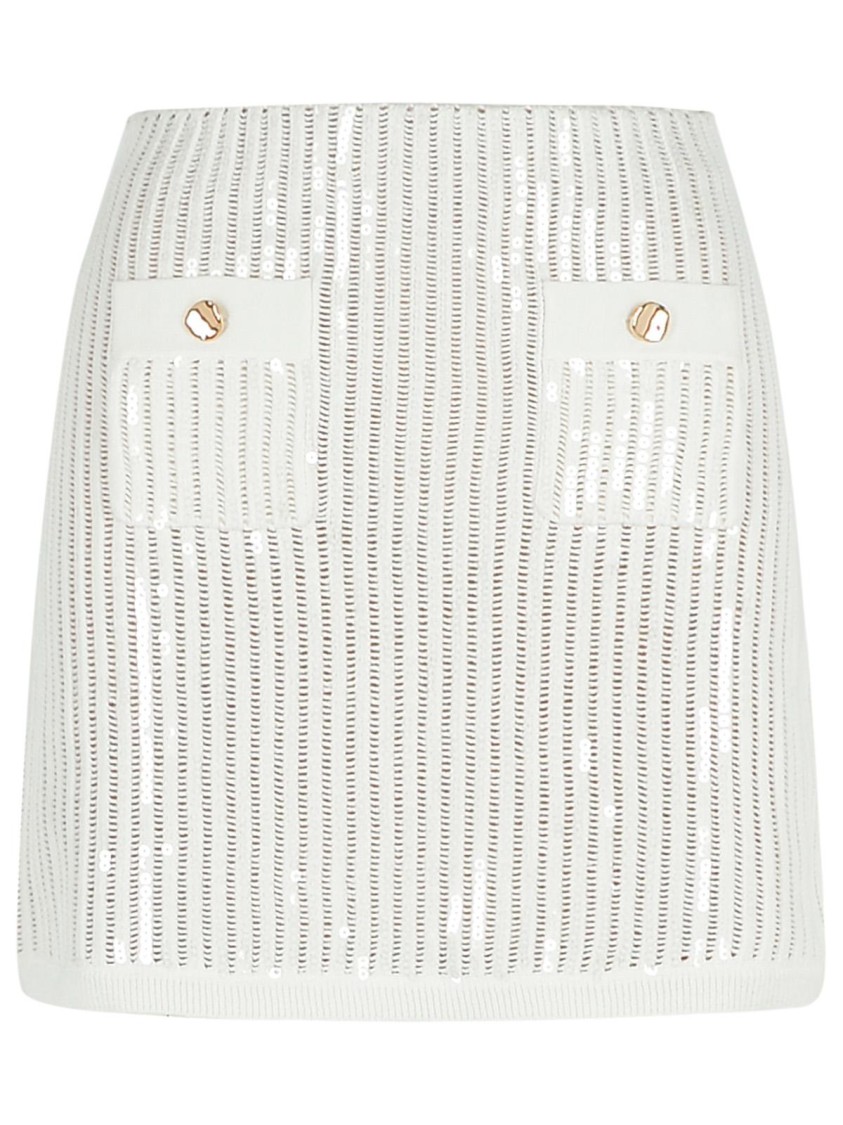 Self-portrait Sequined Crocheted Cotton And Cashmere-blend Mini Skirt In White