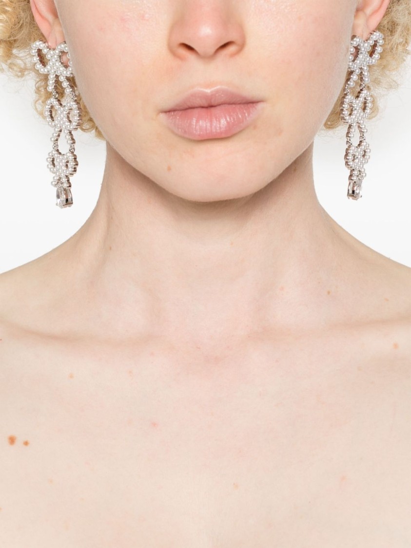 Shop Self-portrait Tiered Pearl Bow Earrings In Not Applicable