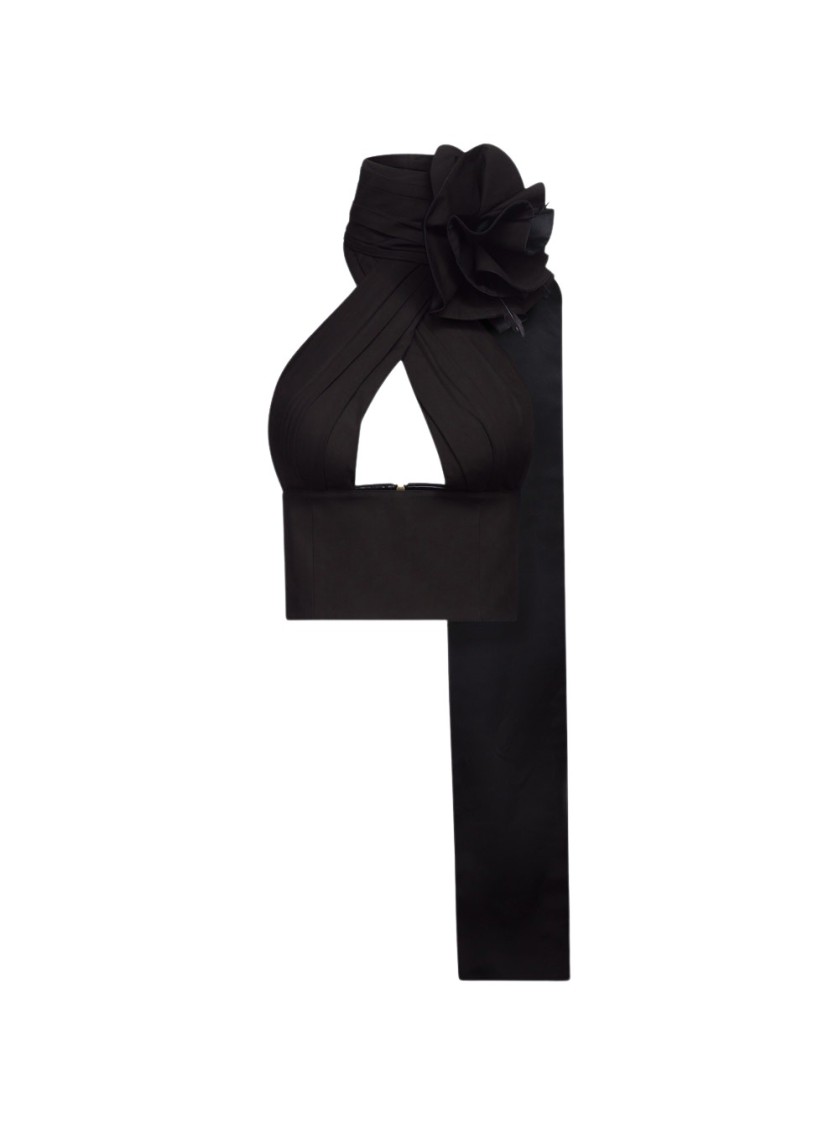Shop Area Flower Corsage Halter Top Black