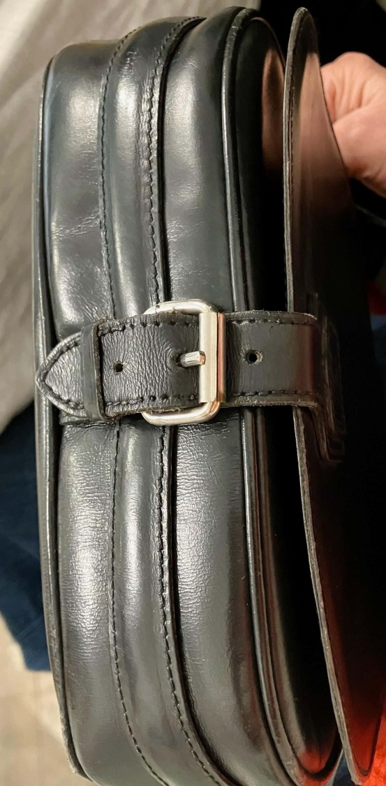 Shop Celine Black Leather Carriage Logo Flap Shoulder Bag