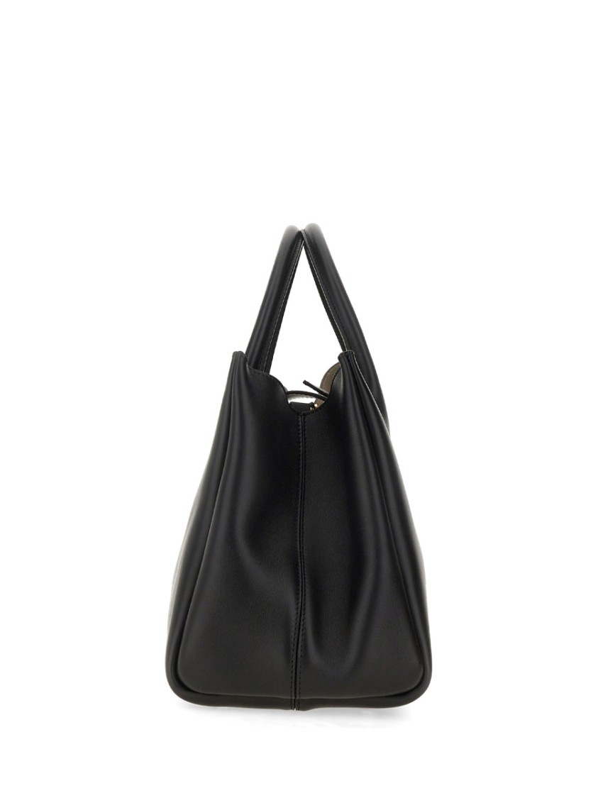 Shop Lanvin "l'octave" Structured Calf Leather Day Bag In Black