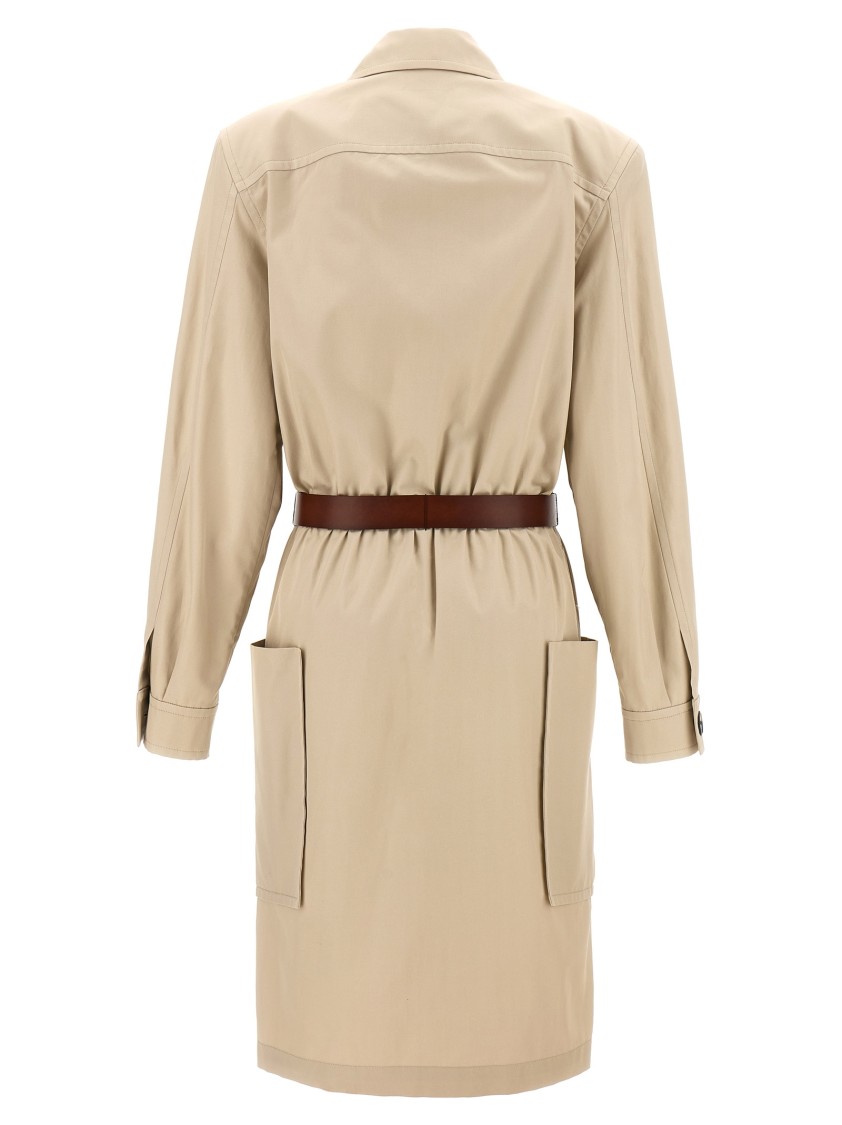 Saint Laurent Utility Dress With Belted Waist And Pockets In Neutral