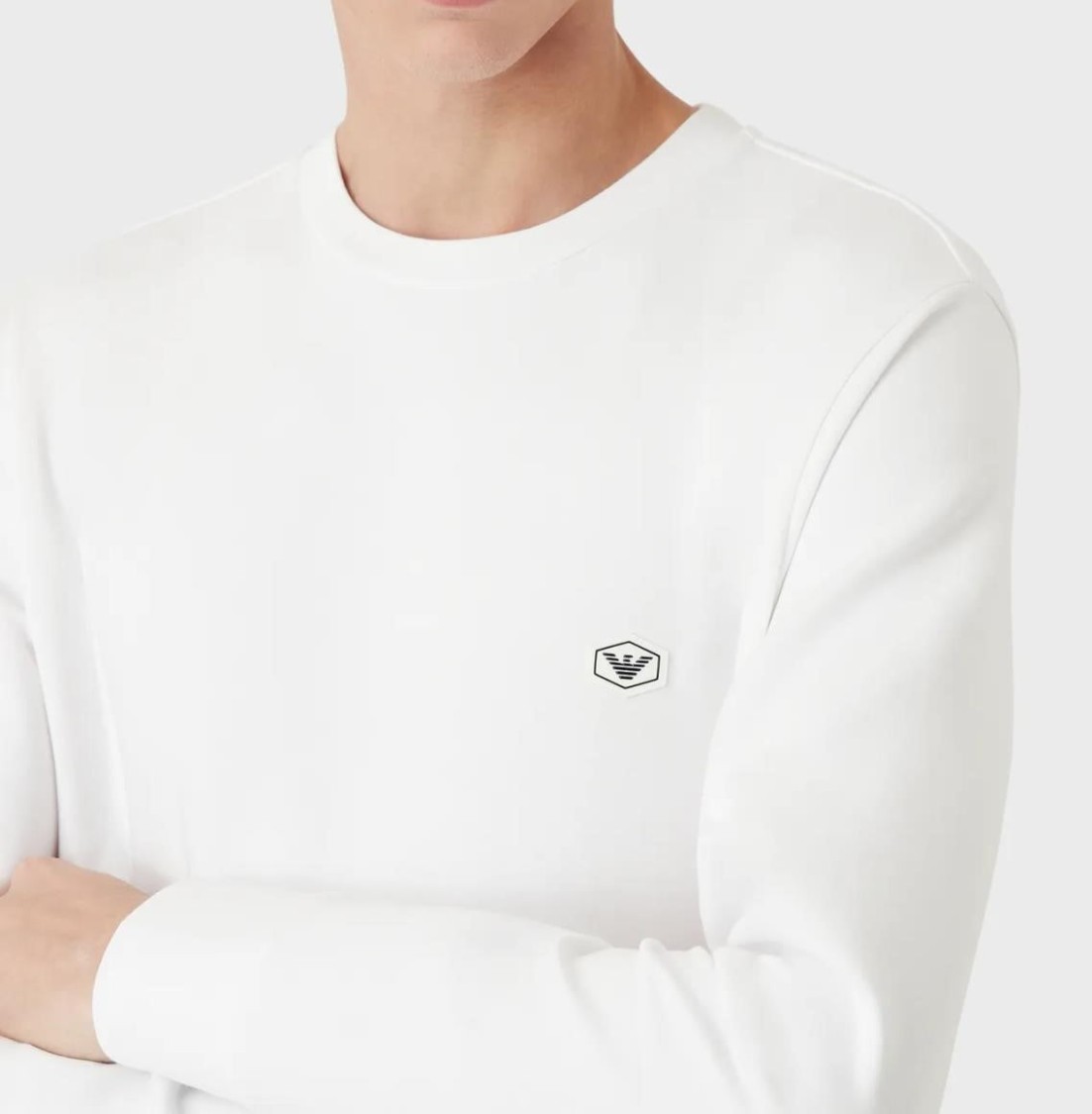 Emporio Armani Official Store Crew-neck Sweatshirt With Micro Logo Patch In White
