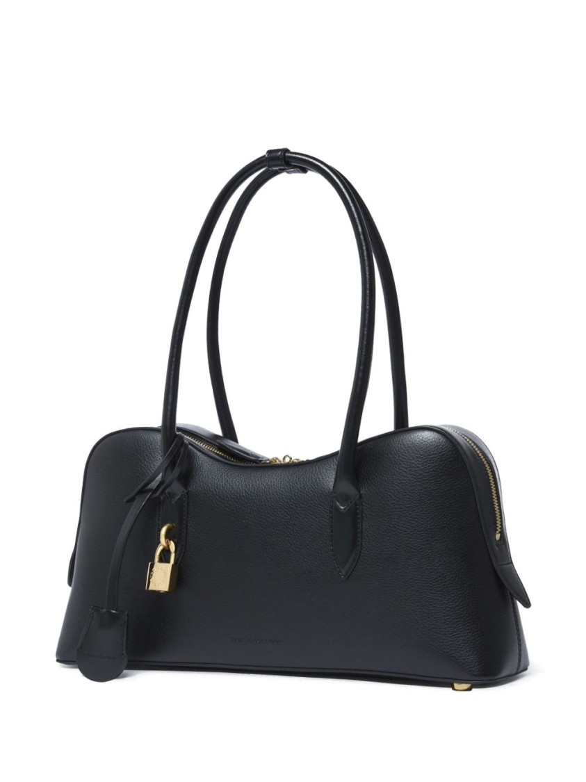 Stella Mccartney Sleek Black Handbag With Gold-tone Hardware And Padlock Detail