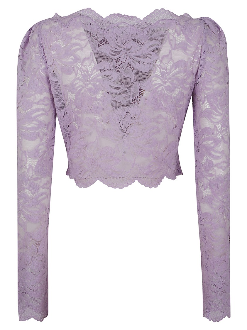 Rabanne Lavender Lace-effect Top With Boat Neckline In Purple