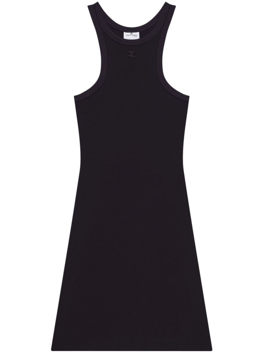Shop Courrèges Cotton Mini Dress With Racerback Design In Black