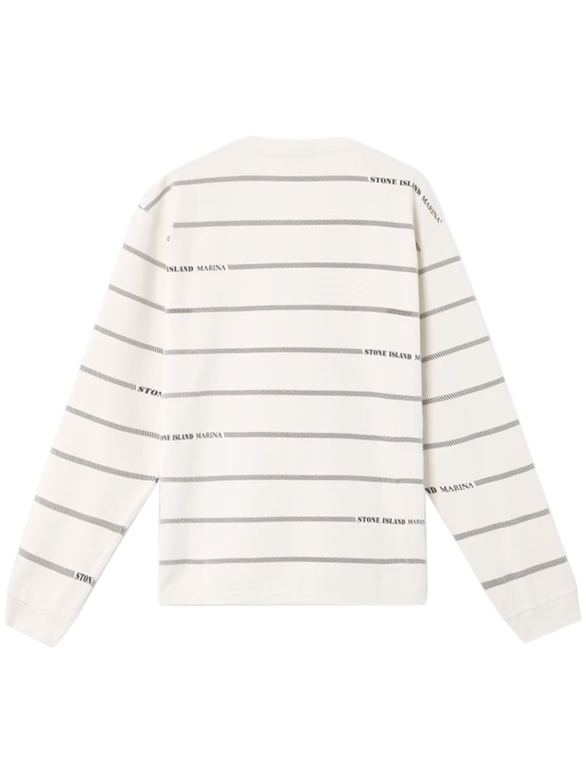 Stone Island Oversized Fit Crewneck Sweatshirt With Stripes And Lettering In Neutral