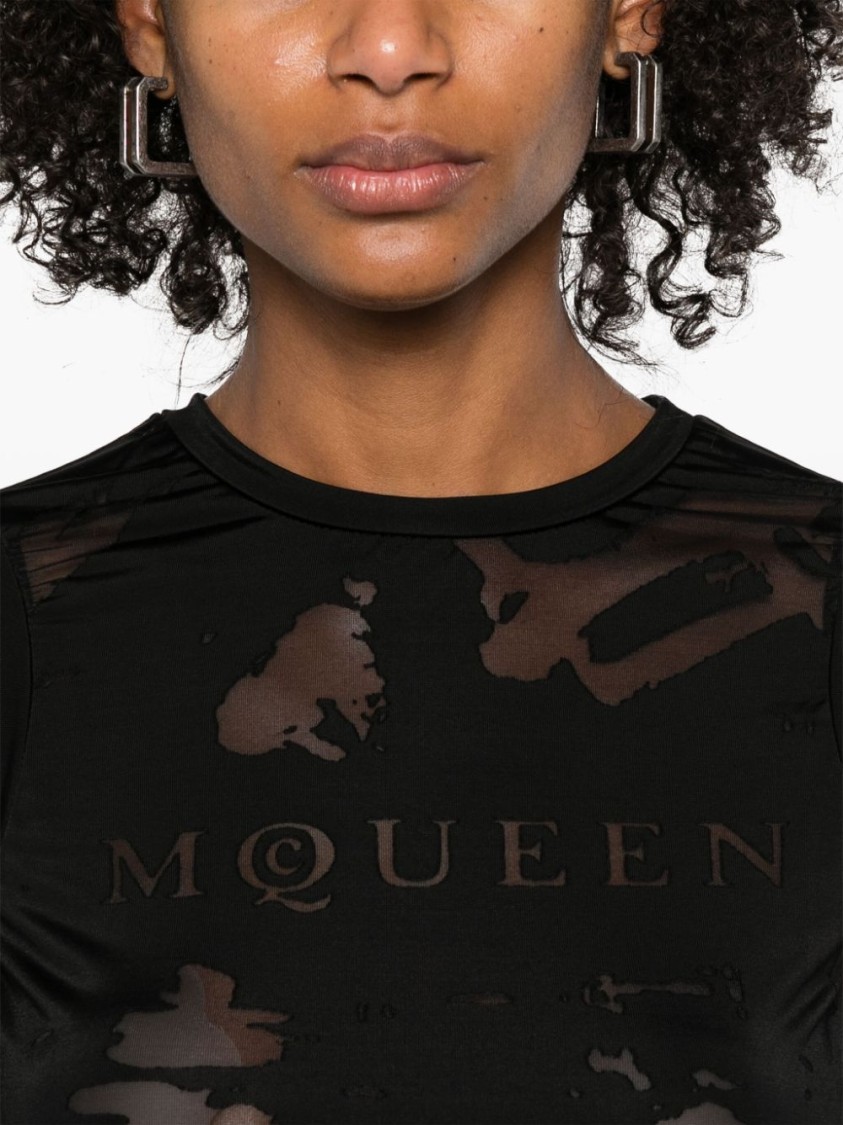 Alexander Mcqueen Black T-shirt With Transparent Inserts In Black