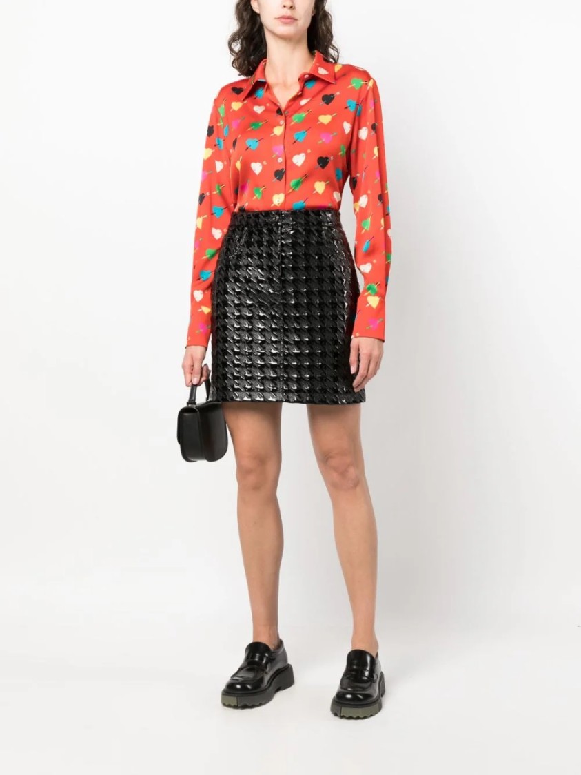 Msgm Red Shirt With Arrowed Heart Print Motif In Red