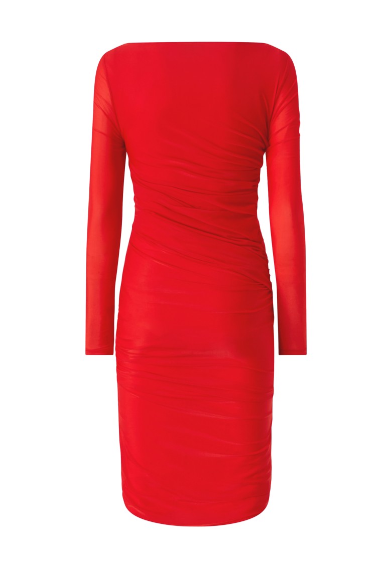 Shop Pinko Red Stretch Jersey Longuette Dress With Boat Neckline