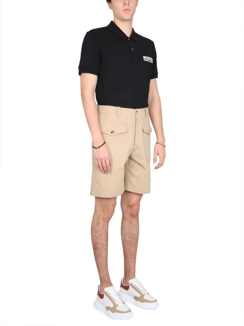 Alexander Mcqueen Cotton Knee-length Bermuda Shorts With Waist Belt Loops In Neutrals