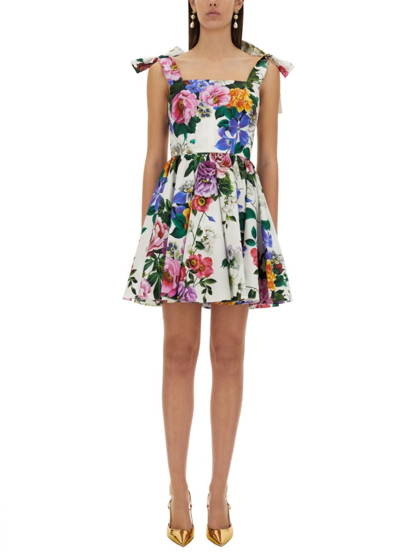 Dolce & Gabbana Floral-print Cotton-blend Poplin Mini Dress In Multicolor