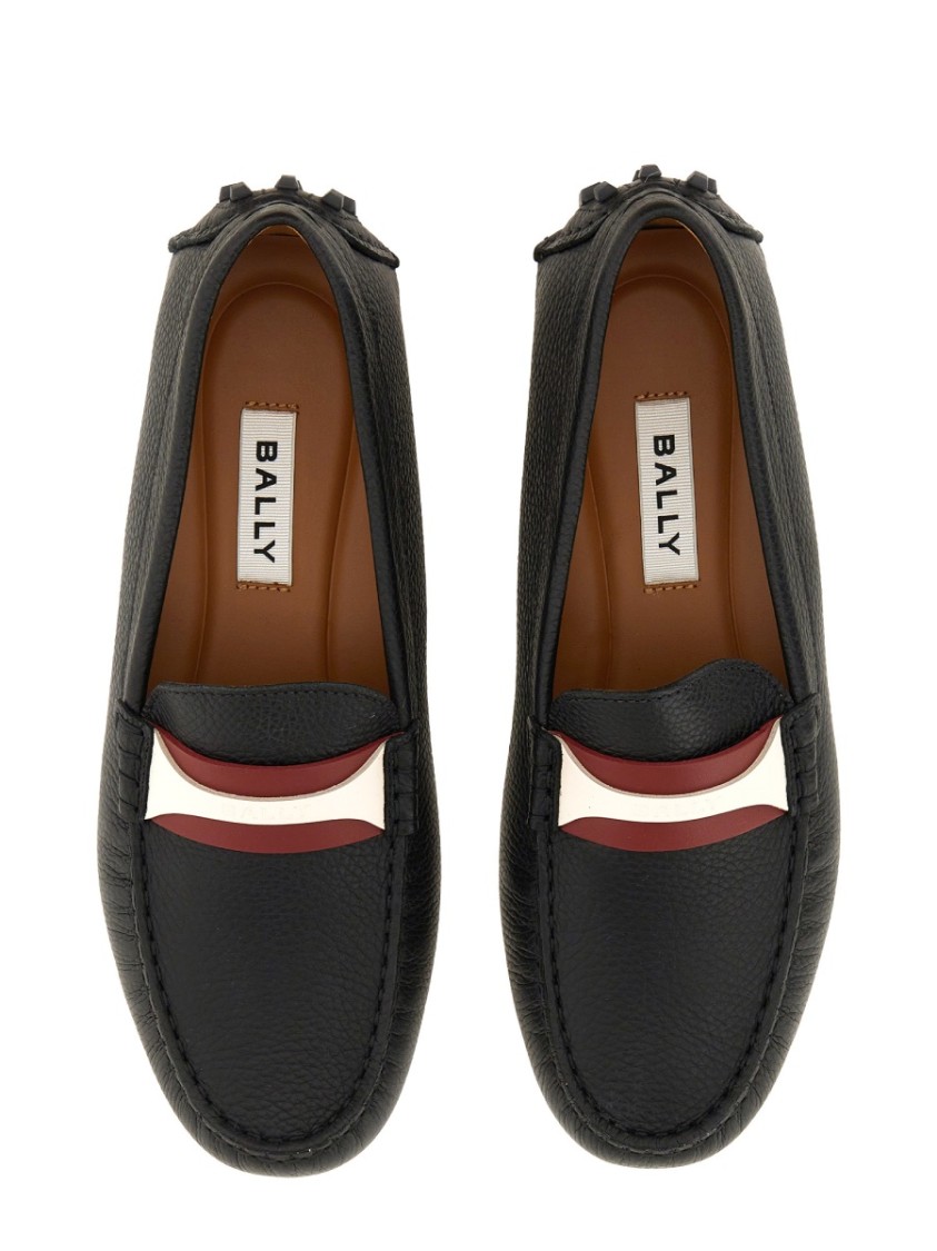Bally Textured Leather Driver Loafers With Contrast Stripe