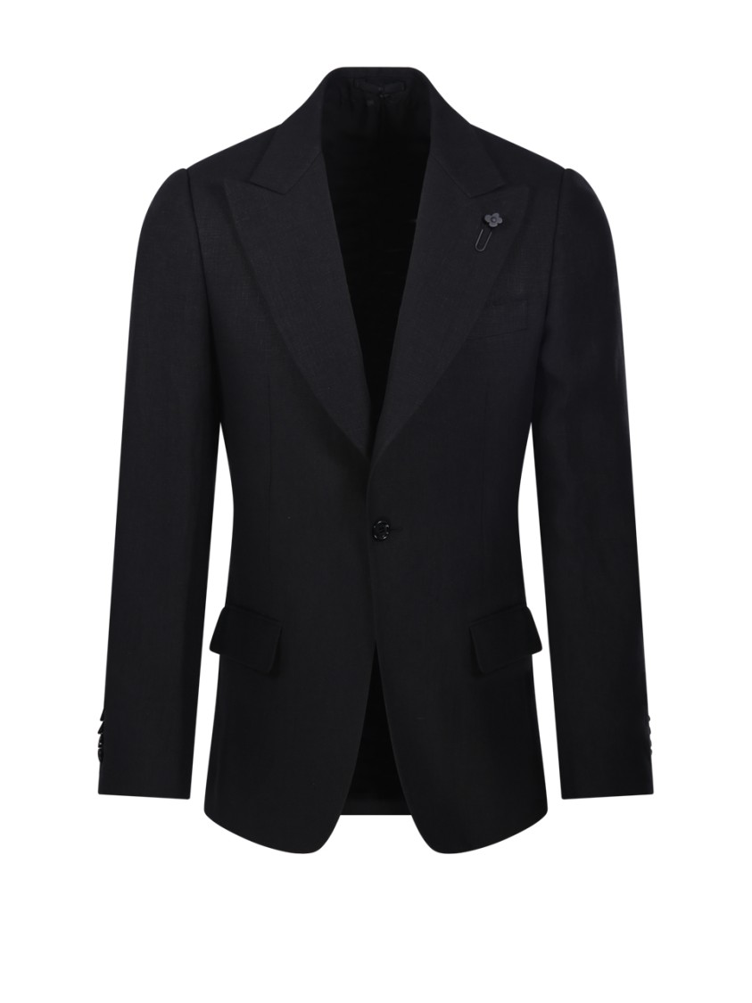 Lardini Ribbed Texture Notch Lapel Front Pockets In Black
