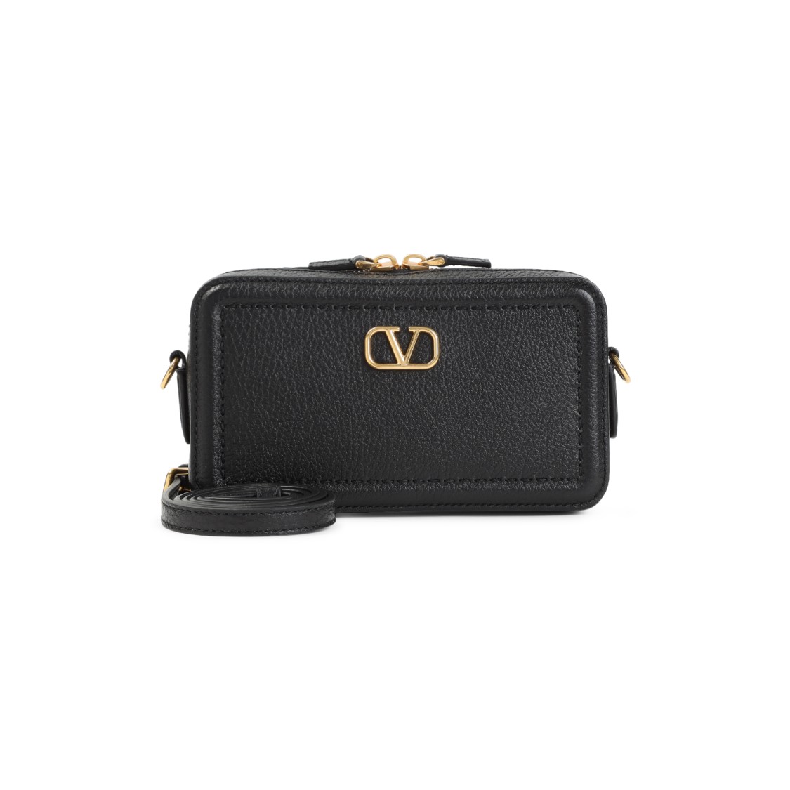 Valentino Garavani Compact Black Grained Leather Handbag