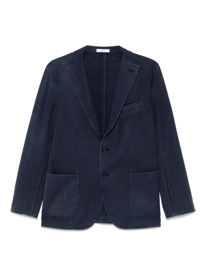 Boglioli Single-breasted Navy Wool Blazer With Front Patch Pockets In Blue